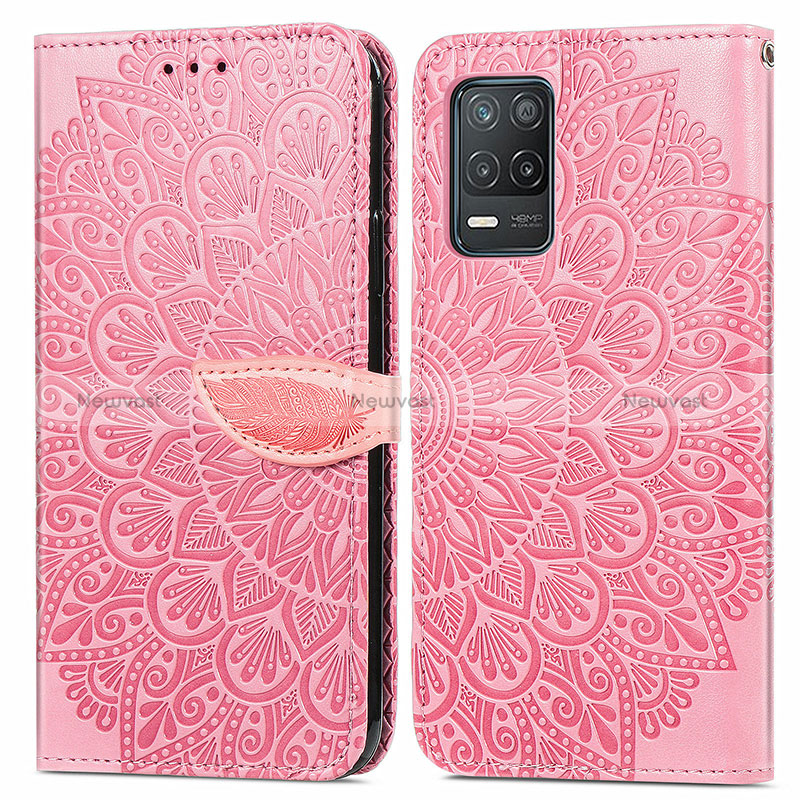 Leather Case Stands Fashionable Pattern Flip Cover Holder S04D for Realme Q3i 5G