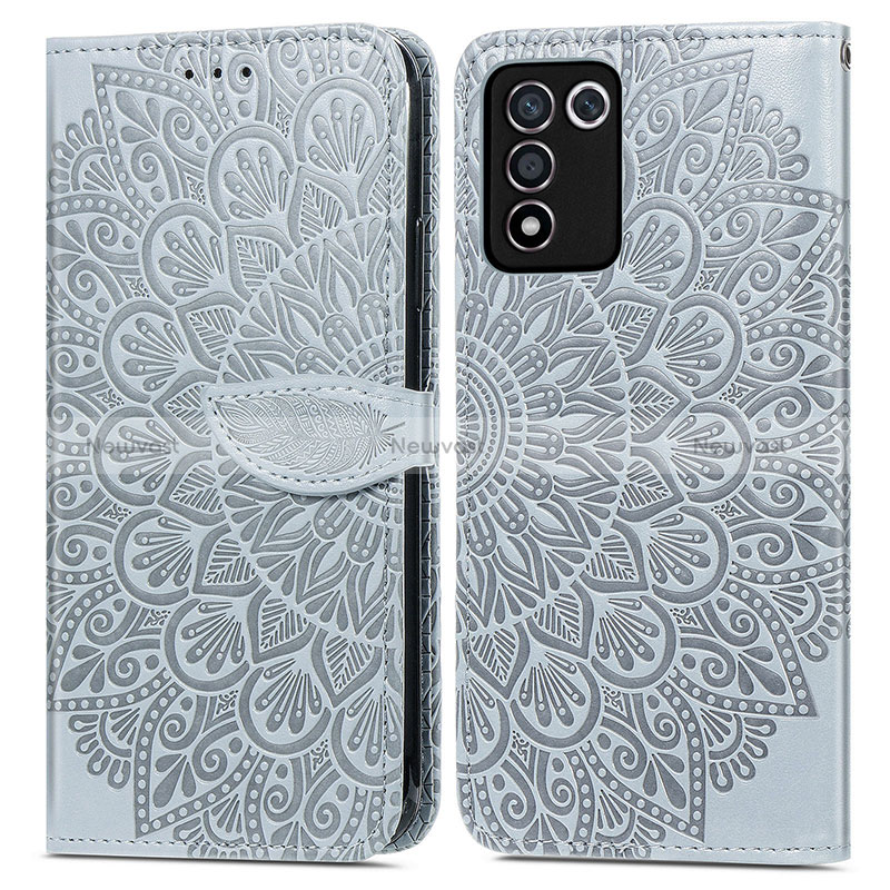 Leather Case Stands Fashionable Pattern Flip Cover Holder S04D for Realme Q3t 5G Gray