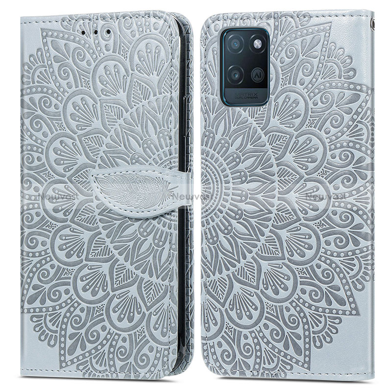 Leather Case Stands Fashionable Pattern Flip Cover Holder S04D for Realme V11 5G Gray