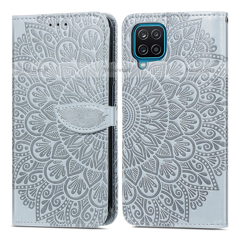 Leather Case Stands Fashionable Pattern Flip Cover Holder S04D for Samsung Galaxy A12 Gray