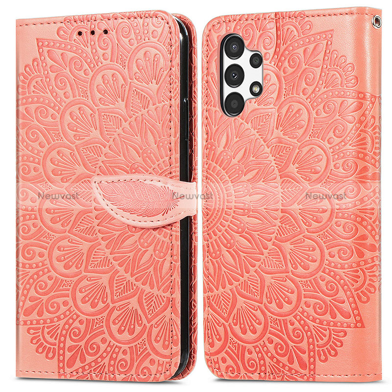 Leather Case Stands Fashionable Pattern Flip Cover Holder S04D for Samsung Galaxy A13 4G Orange