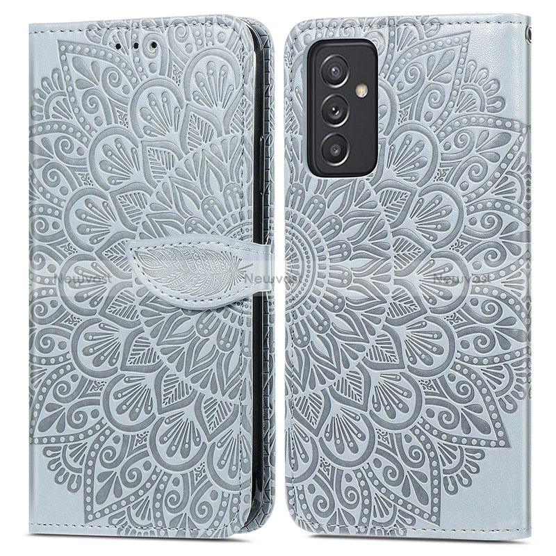 Leather Case Stands Fashionable Pattern Flip Cover Holder S04D for Samsung Galaxy A15 4G Gray