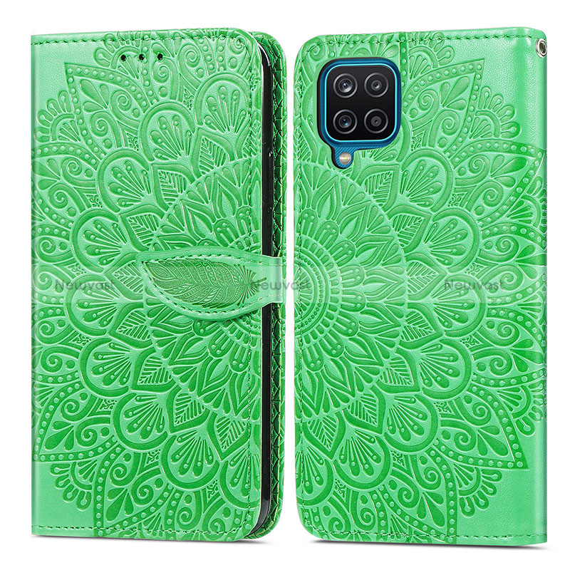 Leather Case Stands Fashionable Pattern Flip Cover Holder S04D for Samsung Galaxy A22 4G Green