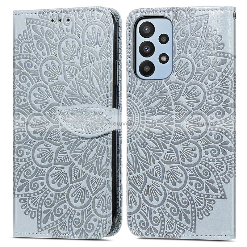 Leather Case Stands Fashionable Pattern Flip Cover Holder S04D for Samsung Galaxy A23 4G Gray