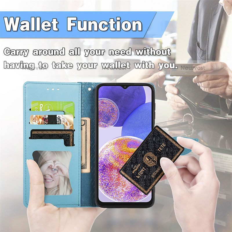 Leather Case Stands Fashionable Pattern Flip Cover Holder S04D for Samsung Galaxy A23 5G