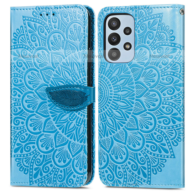 Leather Case Stands Fashionable Pattern Flip Cover Holder S04D for Samsung Galaxy A23 5G Blue