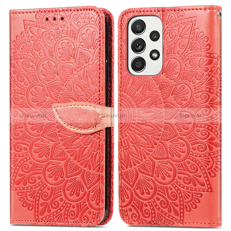 Leather Case Stands Fashionable Pattern Flip Cover Holder S04D for Samsung Galaxy A33 5G Red