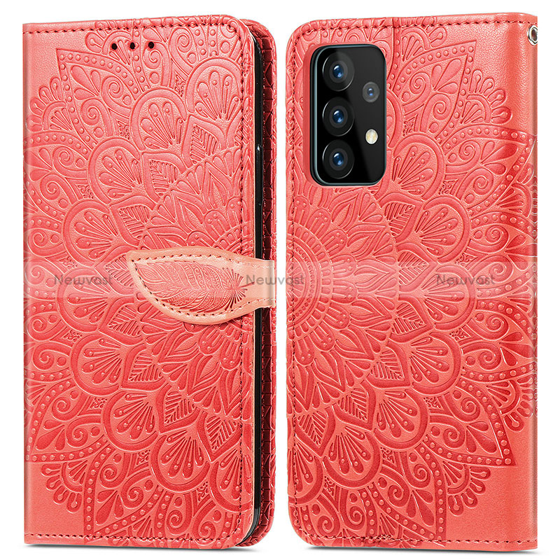 Leather Case Stands Fashionable Pattern Flip Cover Holder S04D for Samsung Galaxy A52 4G Red