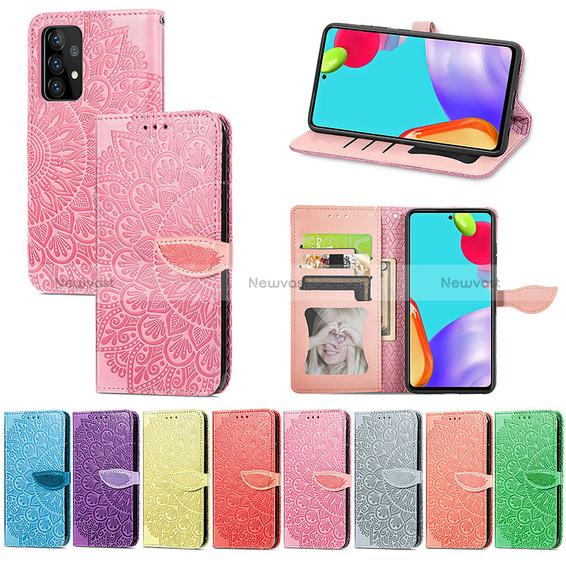 Leather Case Stands Fashionable Pattern Flip Cover Holder S04D for Samsung Galaxy A52 5G