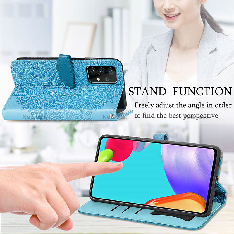 Leather Case Stands Fashionable Pattern Flip Cover Holder S04D for Samsung Galaxy A52 5G