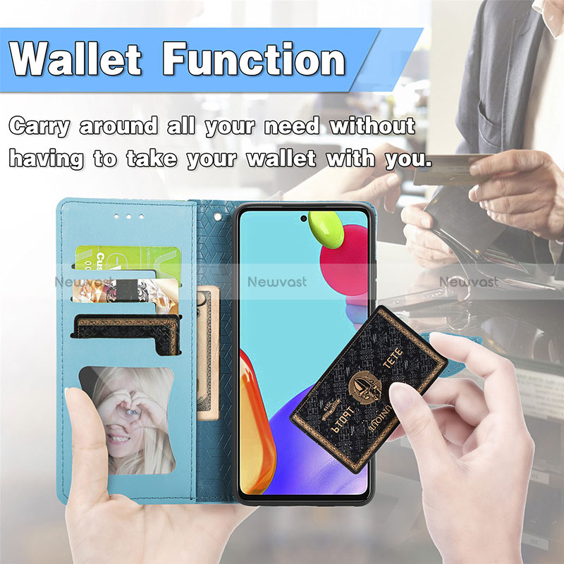 Leather Case Stands Fashionable Pattern Flip Cover Holder S04D for Samsung Galaxy A52 5G