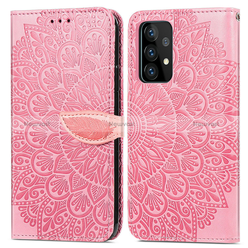 Leather Case Stands Fashionable Pattern Flip Cover Holder S04D for Samsung Galaxy A52 5G