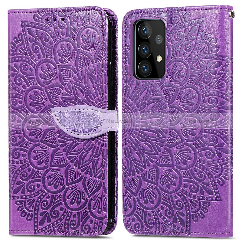 Leather Case Stands Fashionable Pattern Flip Cover Holder S04D for Samsung Galaxy A52 5G