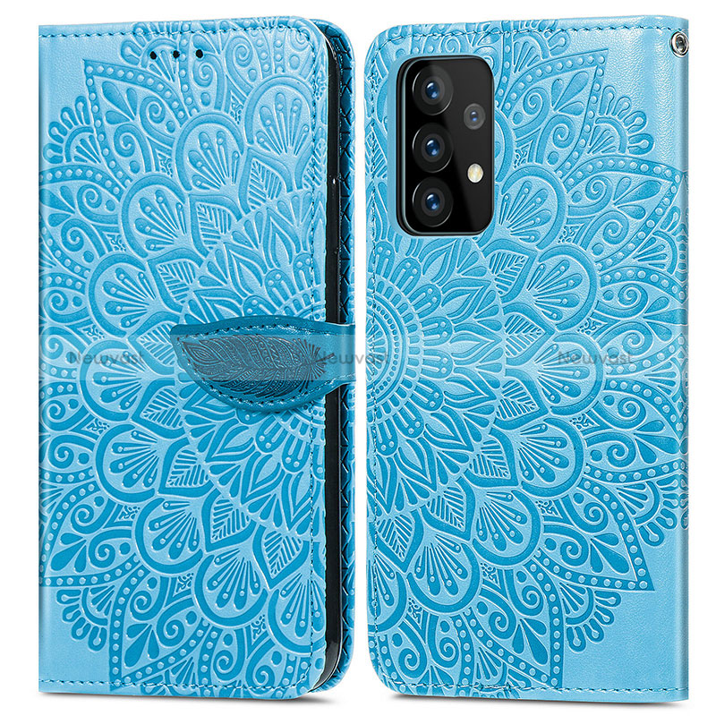 Leather Case Stands Fashionable Pattern Flip Cover Holder S04D for Samsung Galaxy A52 5G Blue