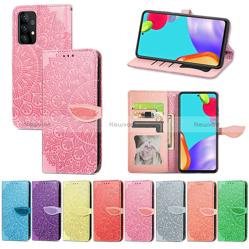 Leather Case Stands Fashionable Pattern Flip Cover Holder S04D for Samsung Galaxy A52s 5G