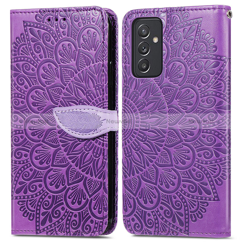 Leather Case Stands Fashionable Pattern Flip Cover Holder S04D for Samsung Galaxy A55 5G Purple