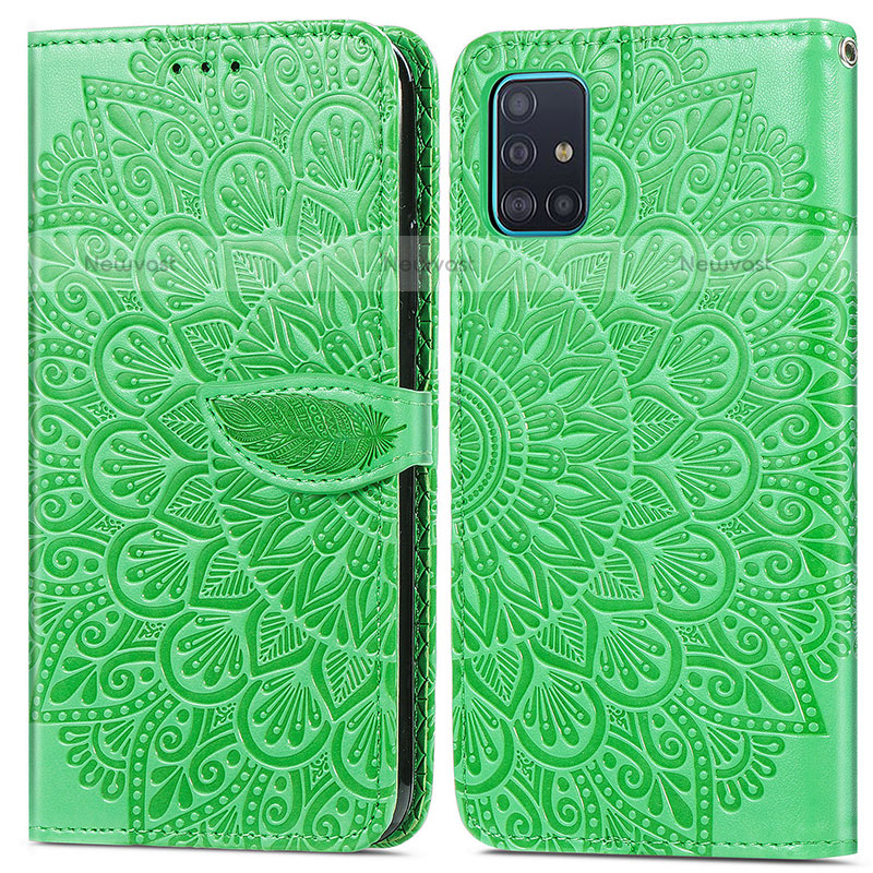 Leather Case Stands Fashionable Pattern Flip Cover Holder S04D for Samsung Galaxy A71 4G A715 Green