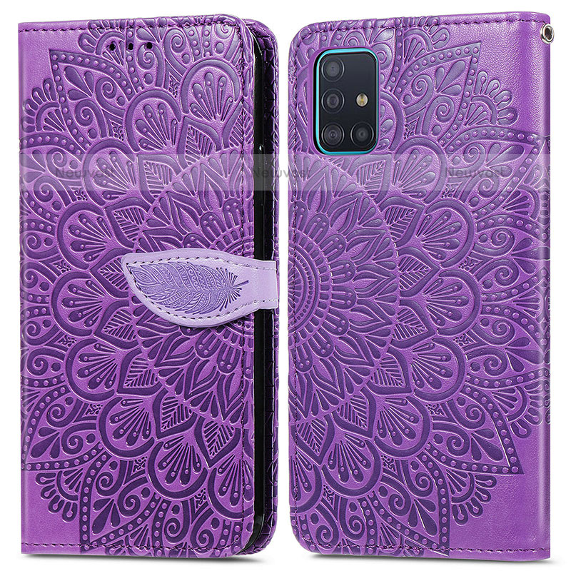 Leather Case Stands Fashionable Pattern Flip Cover Holder S04D for Samsung Galaxy A71 4G A715 Purple