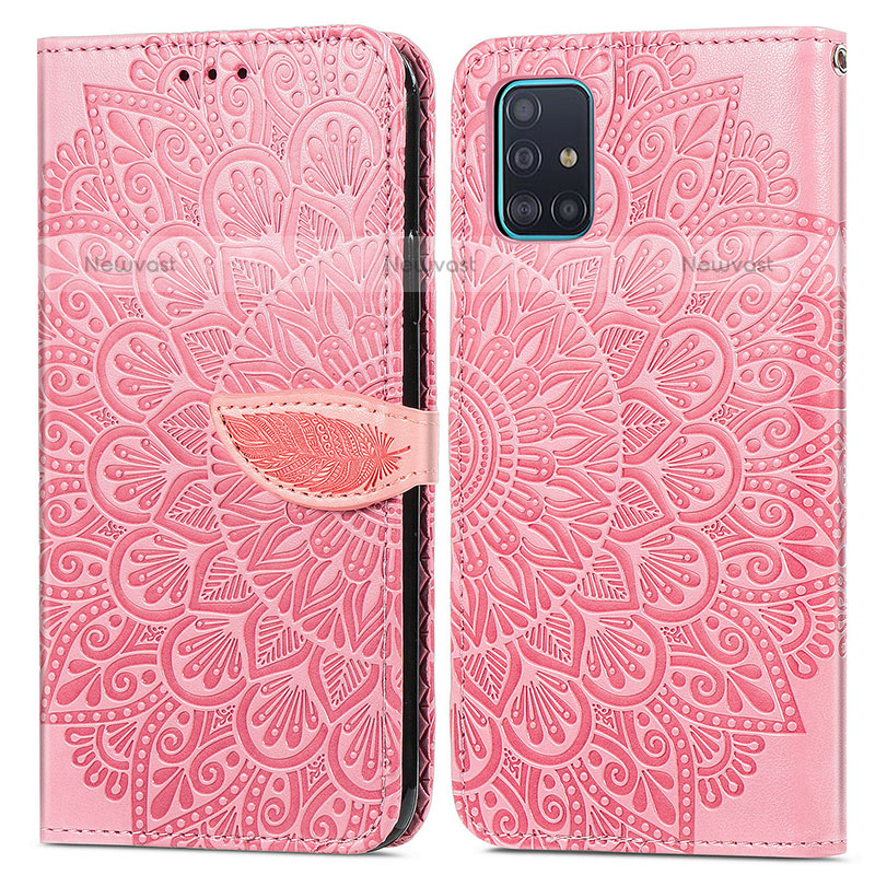 Leather Case Stands Fashionable Pattern Flip Cover Holder S04D for Samsung Galaxy A71 4G A715 Rose Gold