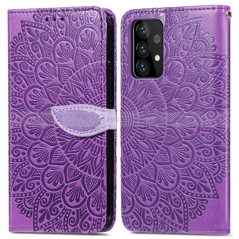 Leather Case Stands Fashionable Pattern Flip Cover Holder S04D for Samsung Galaxy A72 4G Purple