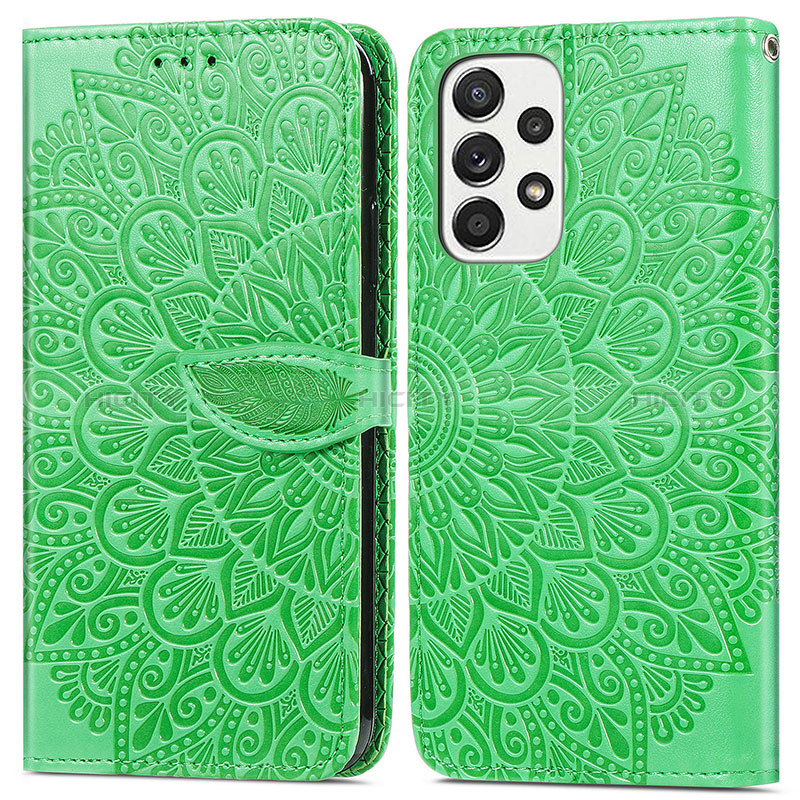 Leather Case Stands Fashionable Pattern Flip Cover Holder S04D for Samsung Galaxy A73 5G Green