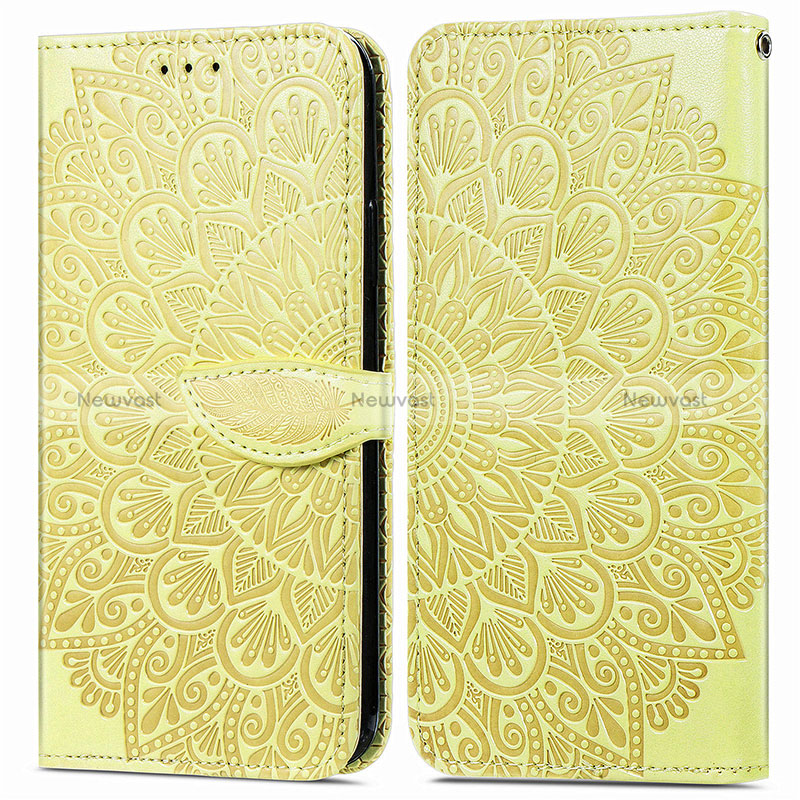 Leather Case Stands Fashionable Pattern Flip Cover Holder S04D for Samsung Galaxy F02S SM-E025F Yellow