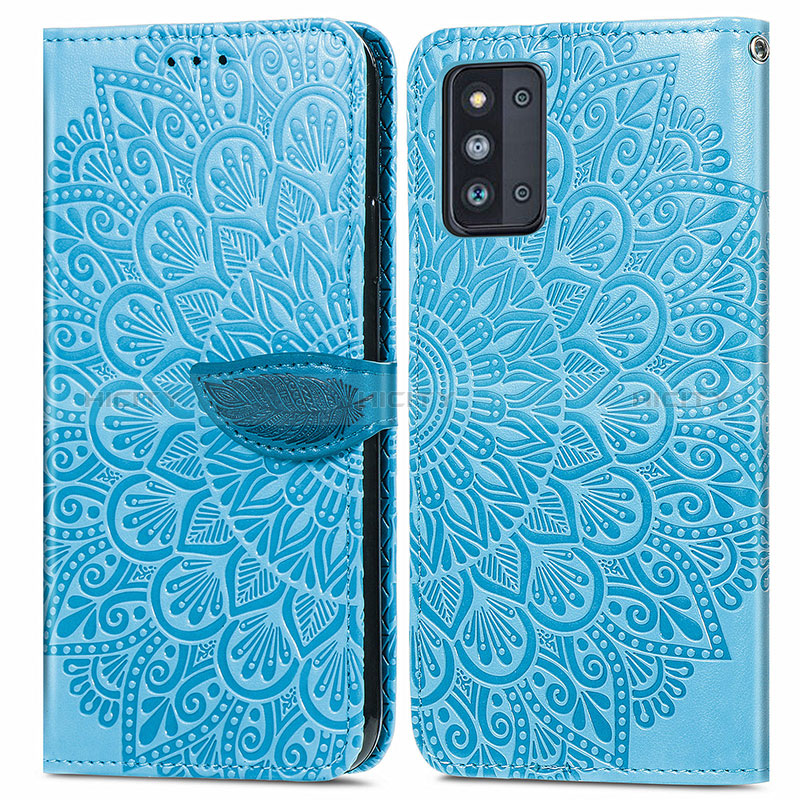 Leather Case Stands Fashionable Pattern Flip Cover Holder S04D for Samsung Galaxy F52 5G Blue