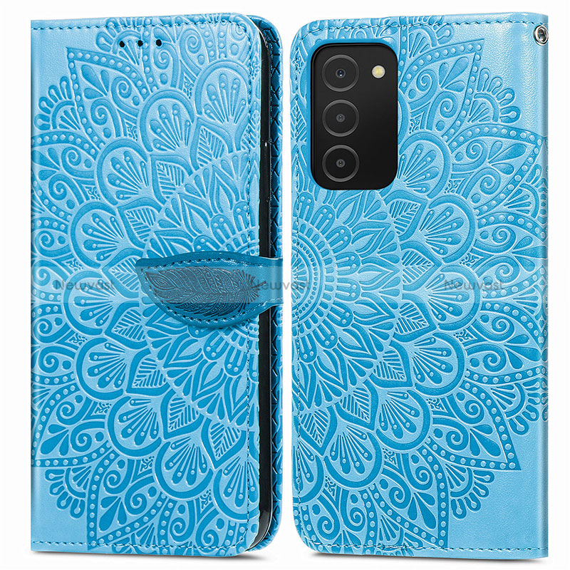 Leather Case Stands Fashionable Pattern Flip Cover Holder S04D for Samsung Galaxy M02s Blue