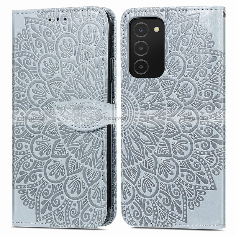 Leather Case Stands Fashionable Pattern Flip Cover Holder S04D for Samsung Galaxy M02s Gray