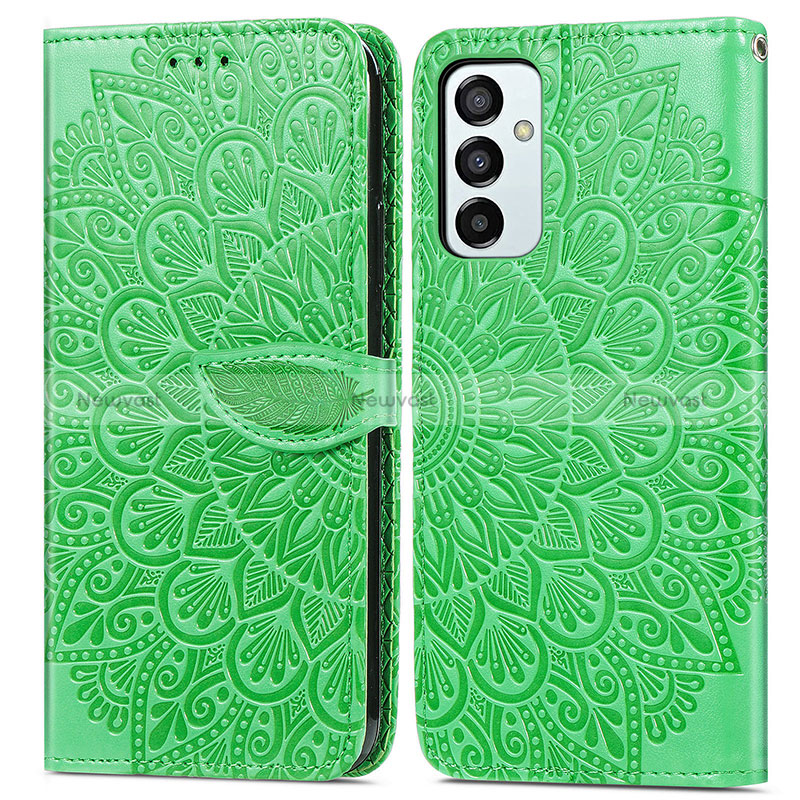 Leather Case Stands Fashionable Pattern Flip Cover Holder S04D for Samsung Galaxy M23 5G Green