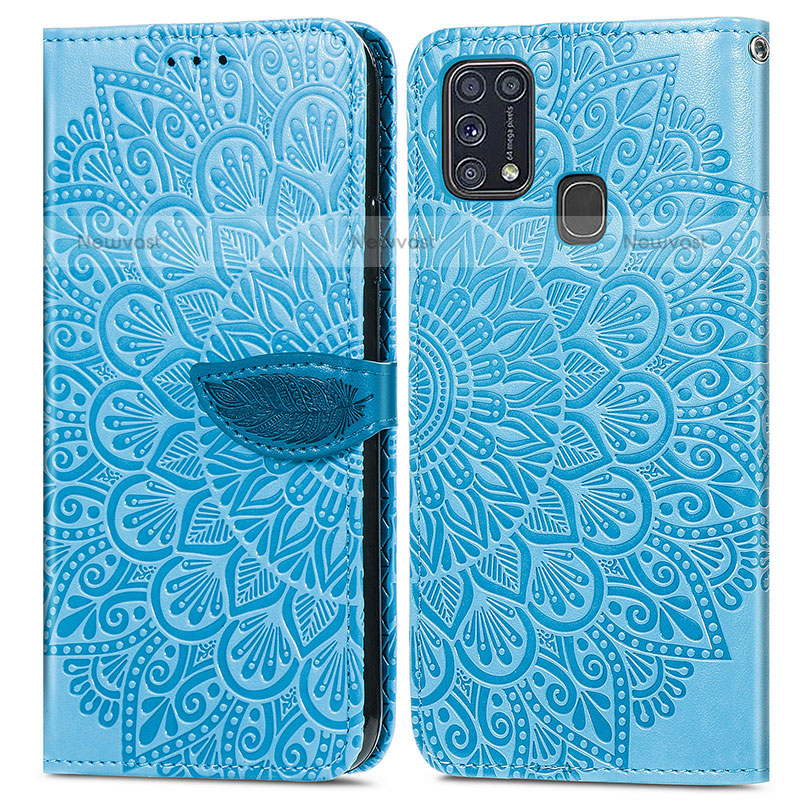 Leather Case Stands Fashionable Pattern Flip Cover Holder S04D for Samsung Galaxy M31 Blue