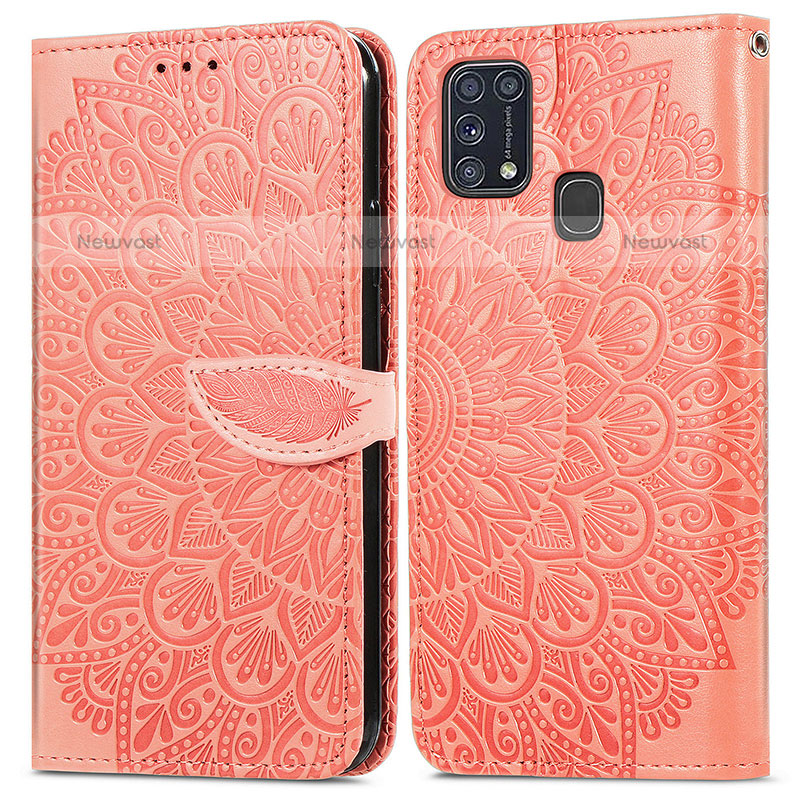 Leather Case Stands Fashionable Pattern Flip Cover Holder S04D for Samsung Galaxy M31 Orange