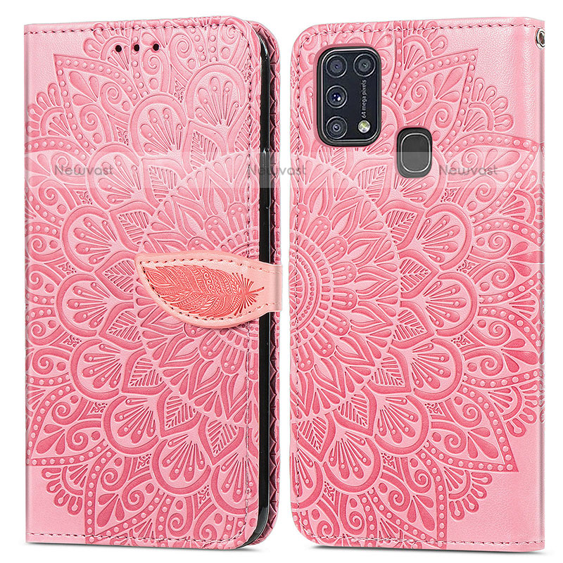 Leather Case Stands Fashionable Pattern Flip Cover Holder S04D for Samsung Galaxy M31 Rose Gold