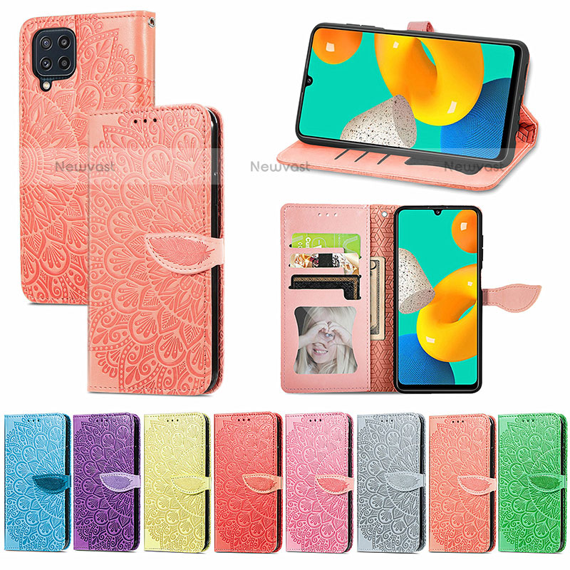 Leather Case Stands Fashionable Pattern Flip Cover Holder S04D for Samsung Galaxy M32 4G