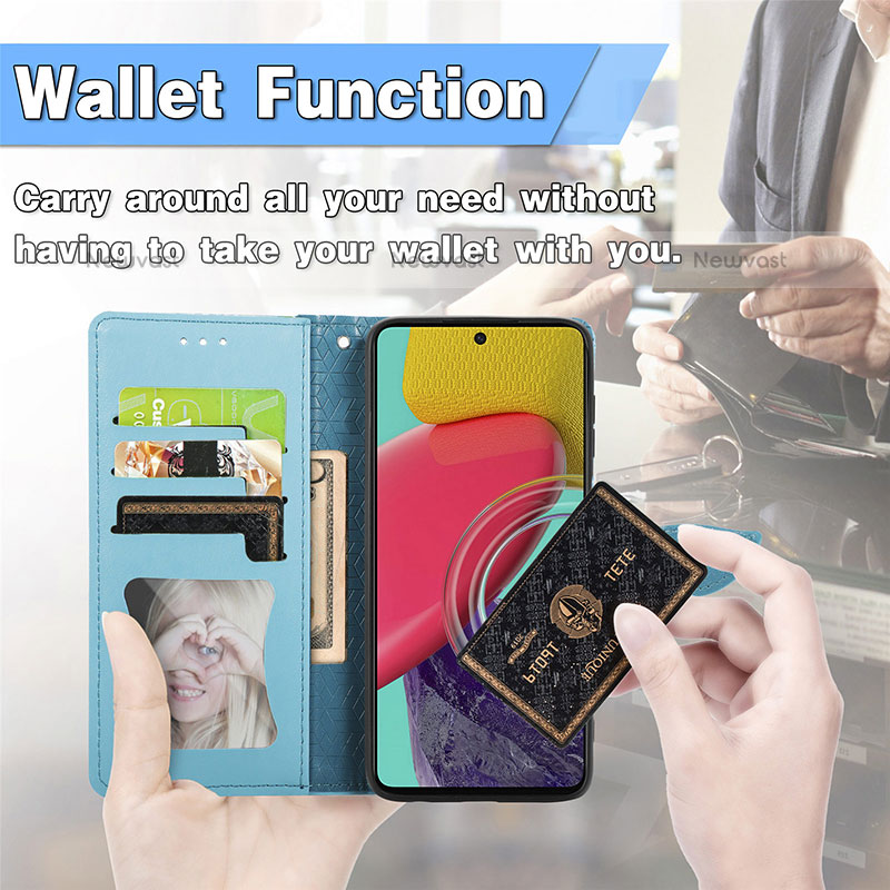 Leather Case Stands Fashionable Pattern Flip Cover Holder S04D for Samsung Galaxy M53 5G