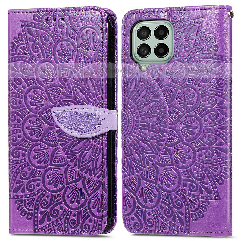 Leather Case Stands Fashionable Pattern Flip Cover Holder S04D for Samsung Galaxy M53 5G Purple