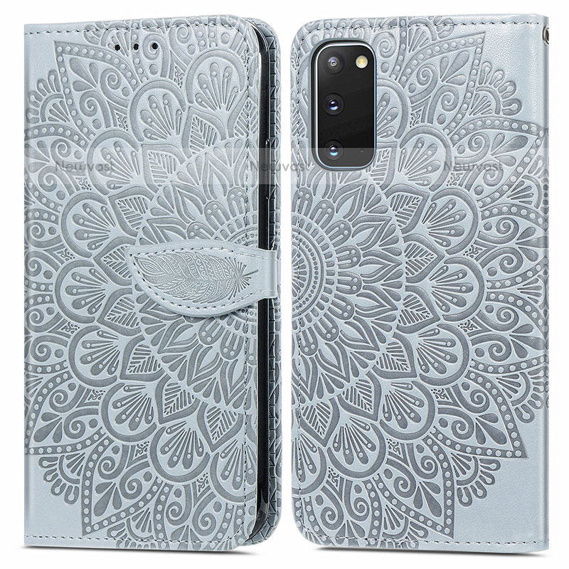 Leather Case Stands Fashionable Pattern Flip Cover Holder S04D for Samsung Galaxy S20 5G Gray