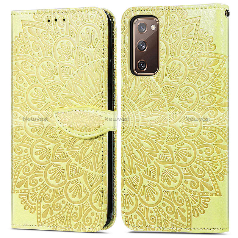 Leather Case Stands Fashionable Pattern Flip Cover Holder S04D for Samsung Galaxy S20 FE 5G Yellow