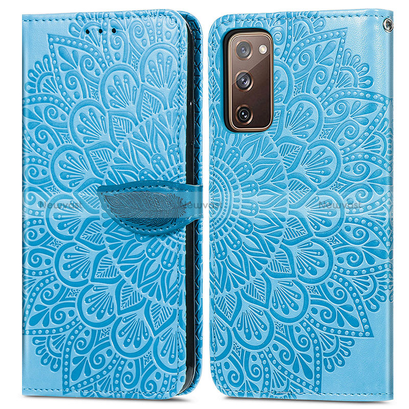 Leather Case Stands Fashionable Pattern Flip Cover Holder S04D for Samsung Galaxy S20 Lite 5G Blue