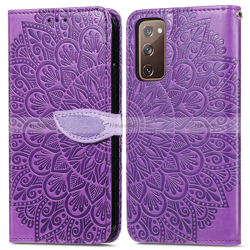 Leather Case Stands Fashionable Pattern Flip Cover Holder S04D for Samsung Galaxy S20 Lite 5G Purple