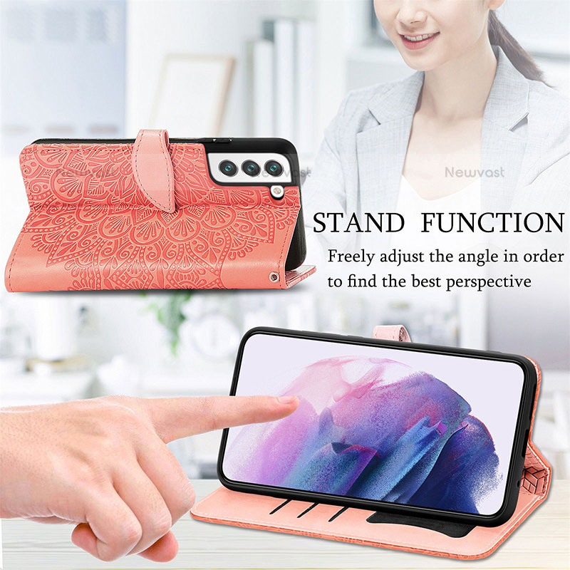 Leather Case Stands Fashionable Pattern Flip Cover Holder S04D for Samsung Galaxy S21 5G