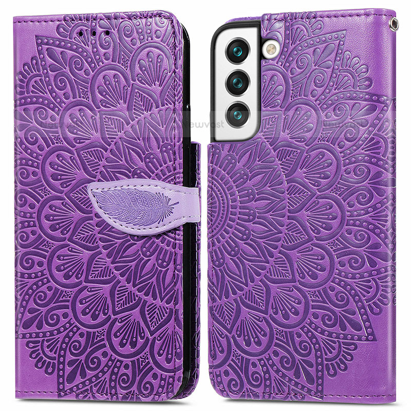 Leather Case Stands Fashionable Pattern Flip Cover Holder S04D for Samsung Galaxy S21 FE 5G Purple