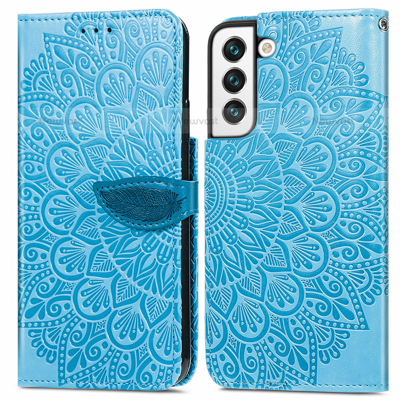 Leather Case Stands Fashionable Pattern Flip Cover Holder S04D for Samsung Galaxy S21 Plus 5G Blue