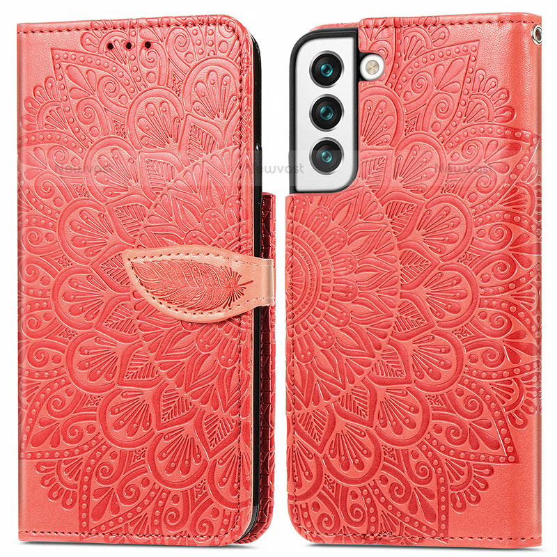 Leather Case Stands Fashionable Pattern Flip Cover Holder S04D for Samsung Galaxy S21 Plus 5G Red