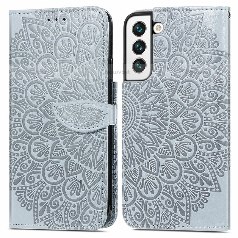 Leather Case Stands Fashionable Pattern Flip Cover Holder S04D for Samsung Galaxy S22 5G Gray