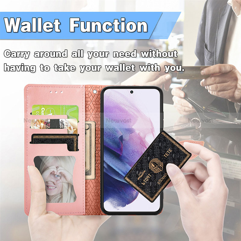 Leather Case Stands Fashionable Pattern Flip Cover Holder S04D for Samsung Galaxy S22 Plus 5G