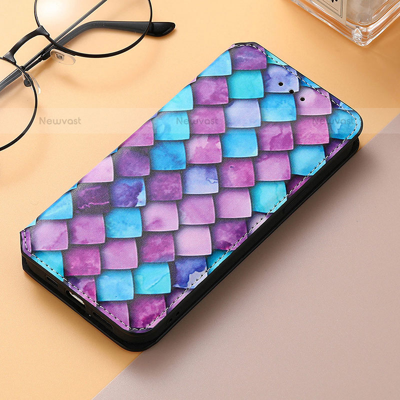 Leather Case Stands Fashionable Pattern Flip Cover Holder S04D for Samsung Galaxy S22 Ultra 5G Purple