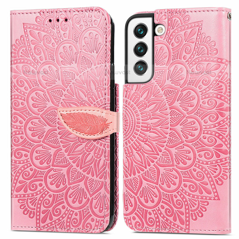 Leather Case Stands Fashionable Pattern Flip Cover Holder S04D for Samsung Galaxy S23 Plus 5G Rose Gold