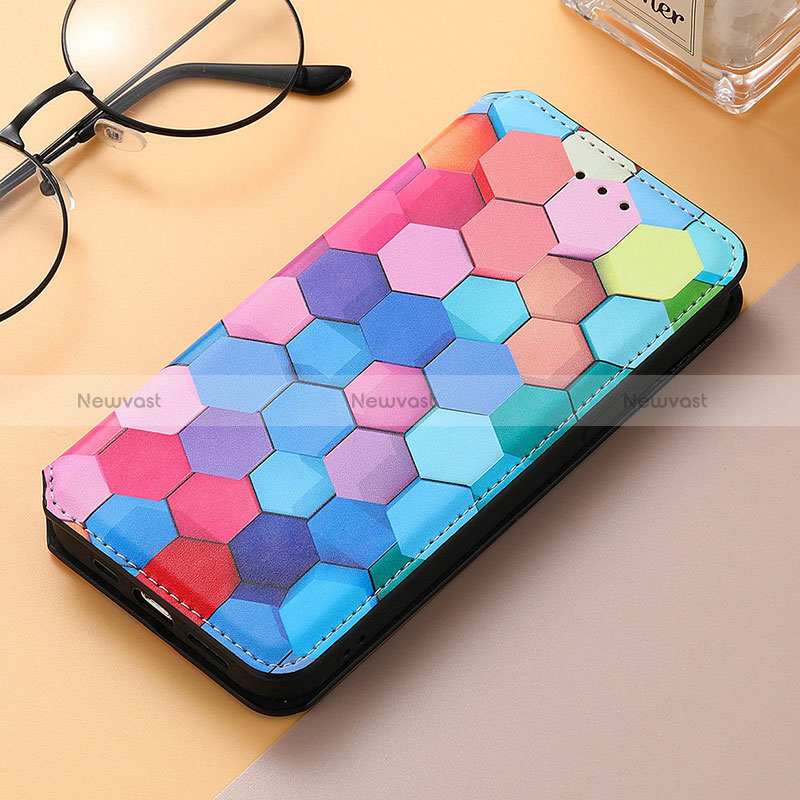 Leather Case Stands Fashionable Pattern Flip Cover Holder S04D for Samsung Galaxy S24 Ultra 5G Blue