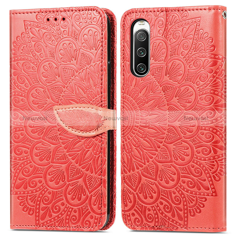 Leather Case Stands Fashionable Pattern Flip Cover Holder S04D for Sony Xperia 10 IV Red